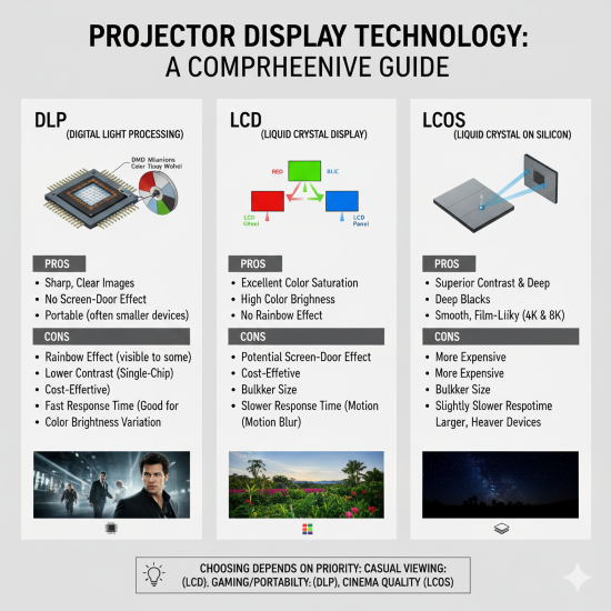 انواع تکنولوژی تصویر در ویدئو پروژکتور چیست؟ راهنمای جامع + مزایا و معایب