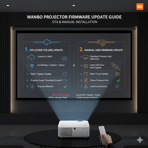 آموزش تخصصی آپدیت نرمافزار پروژکتورهای Wanbo؛ از OTA تا نصب دستی Firmware