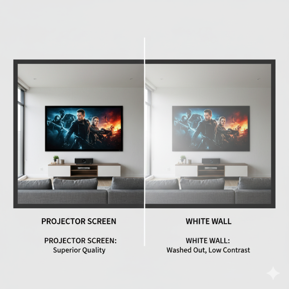 جدول مقایسه دیوار سفید و پرده نمایش
