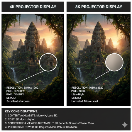 صفحه نمایش ویدئو پروژکتور 4K در مقابل 8K: مقایسه + نکات مهم!