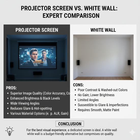 پرده نمایش پروژکتور بهتر است یا دیوار سفید؟ بررسی تخصصی + مقایسه کامل