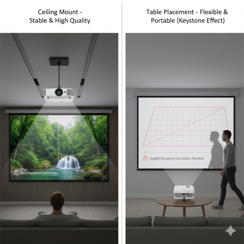 پروژکتور بهتره روی سقف نصب بشه یا روی میز؟ بررسی تفاوت کیفیت تصویر در هر حالت