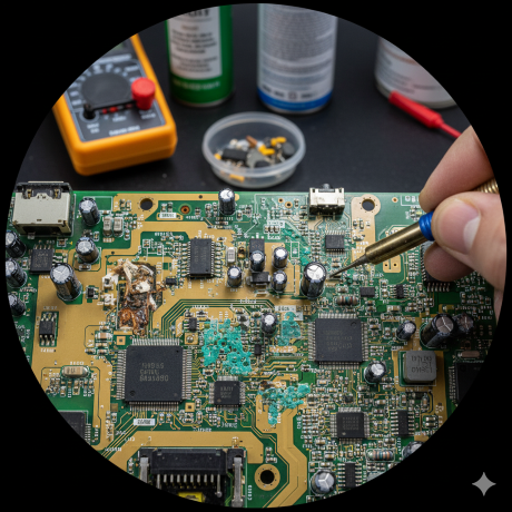 تعمیر مین‌برد در پروژکتورهای Epson و BenQ بعد از نوسان برق یا رطوبت